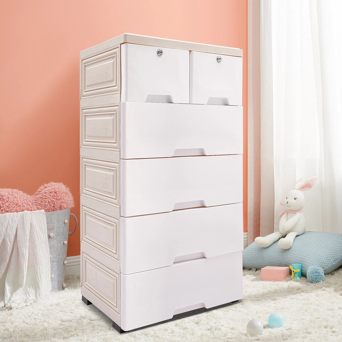 Tall Dresser with 6 Drawers for Bedroom (No Part Numbers)