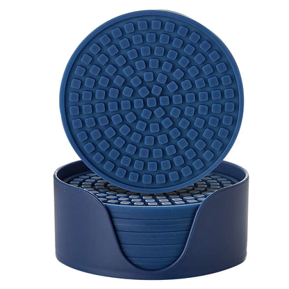 Set of 6 Silicone Drink Coasters for Home Use (4 inches, Navy Blue)