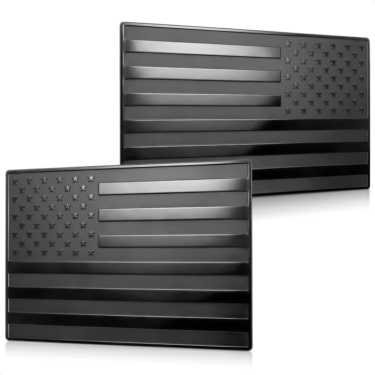 3D Embossed Aluminum Black American Flag Decal for Car - 1 Pair