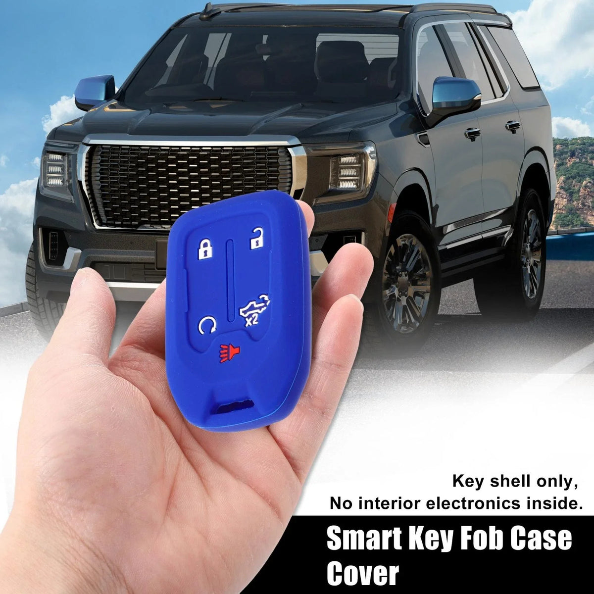 2pcs Silicone Key Fob Case Cover for Chevrolet Silverado (2019–2022) Black Blue