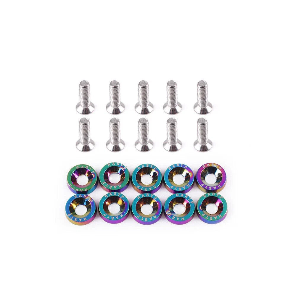 10Pcs Chrome Aluminum Fender Bumper Washer/Bolt for Universal Fit