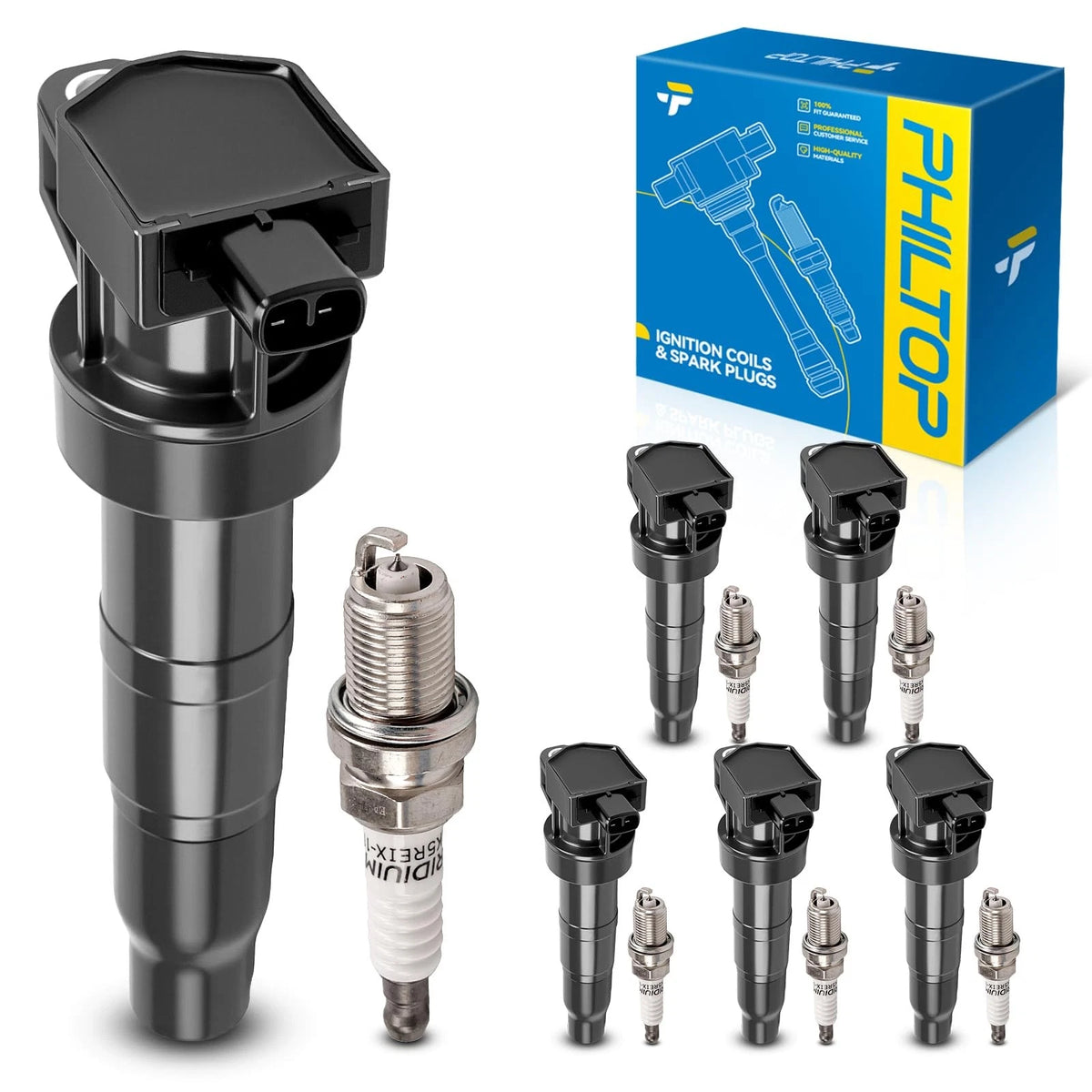 Set of 6 Ignition Coil Pack & Iridium Spark Plugs for Hyundai, Kia