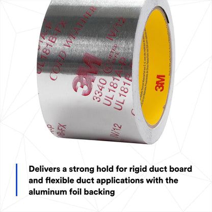Aluminum Foil Tape 3340, 2.5" X 50 Yd, Silver, HVAC Sealing