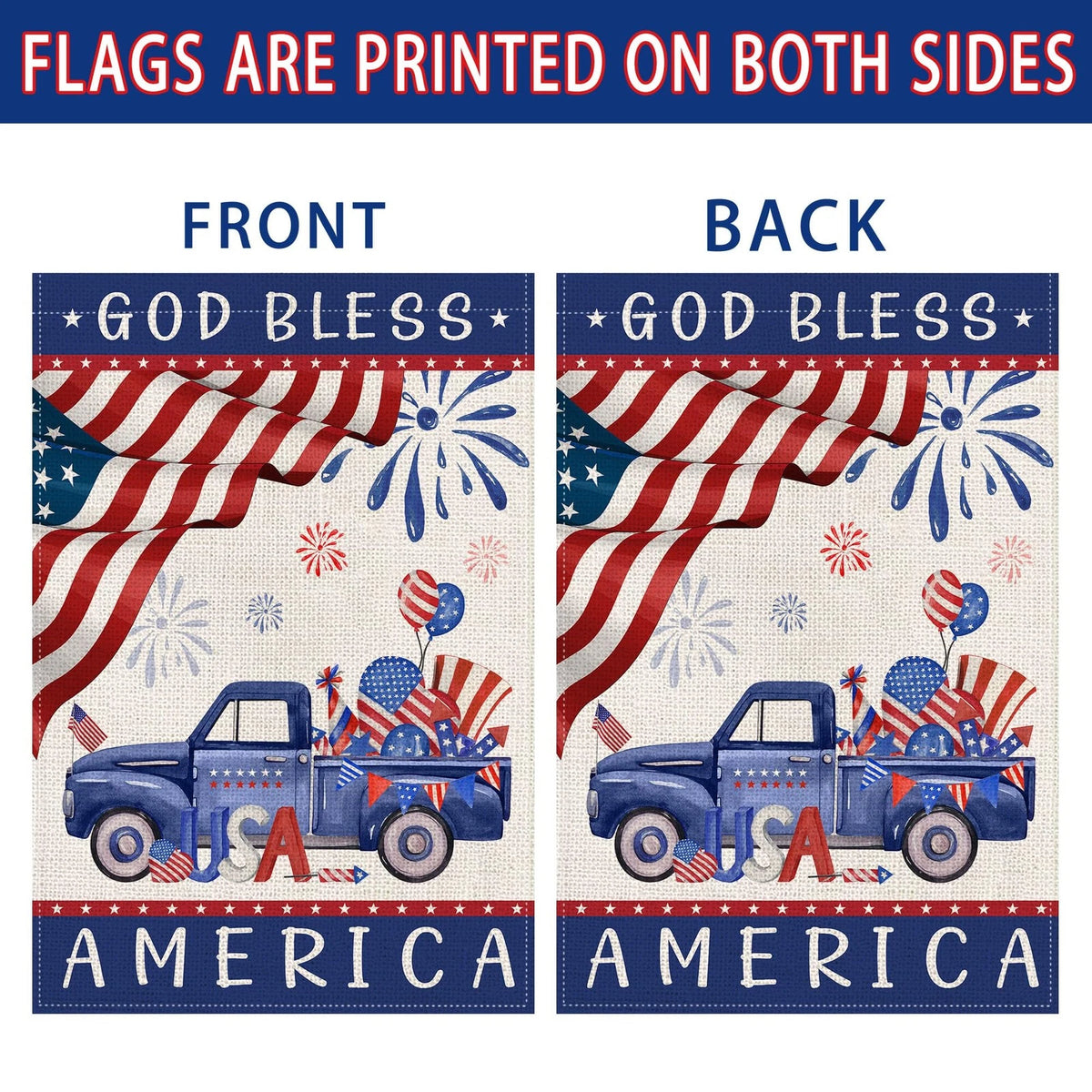 Set of 2 Double-Sided 4th of July Garden Flags 12x18