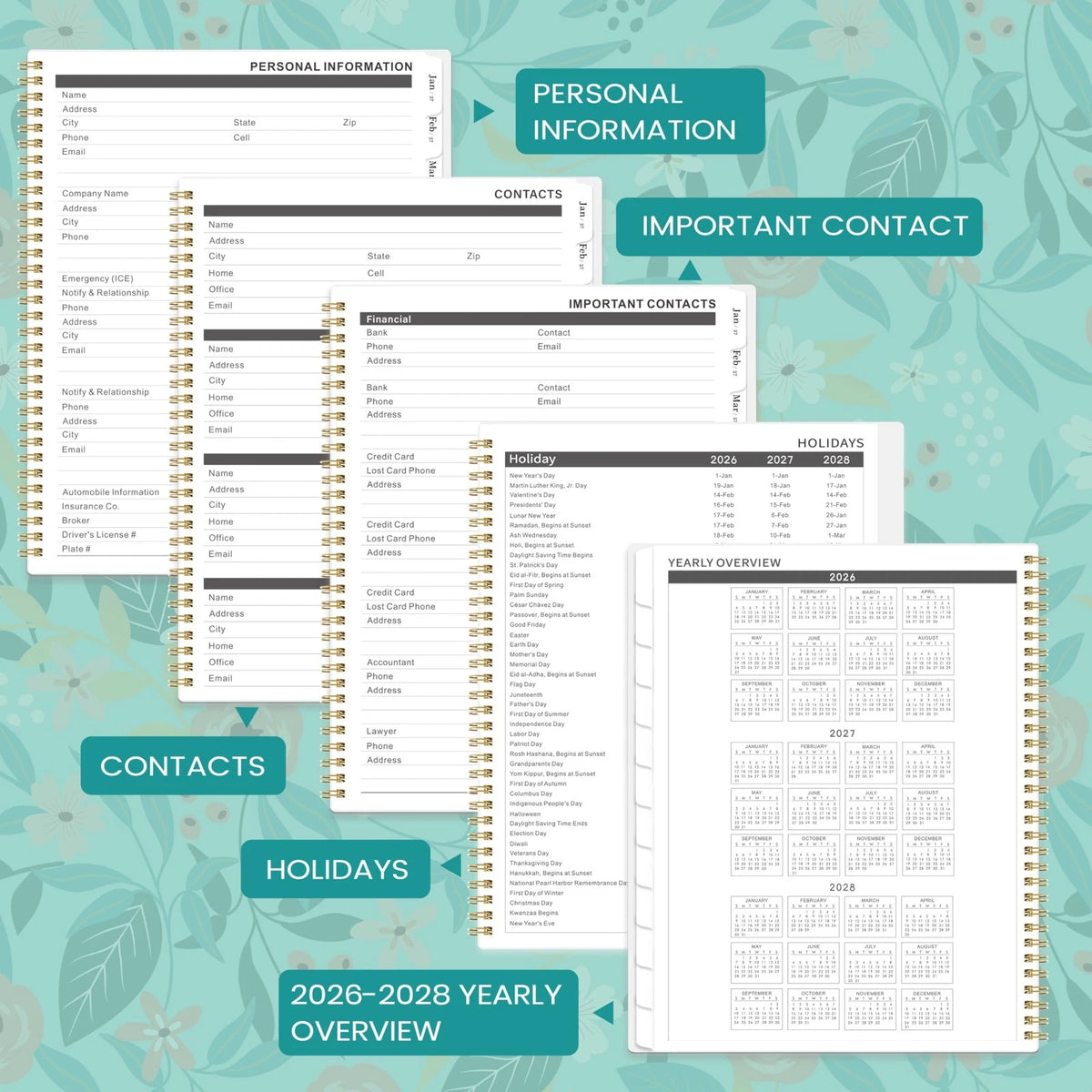 Monthly Planner for 2026-2028 (July 2026 - June 2028) 9" × 11", Green