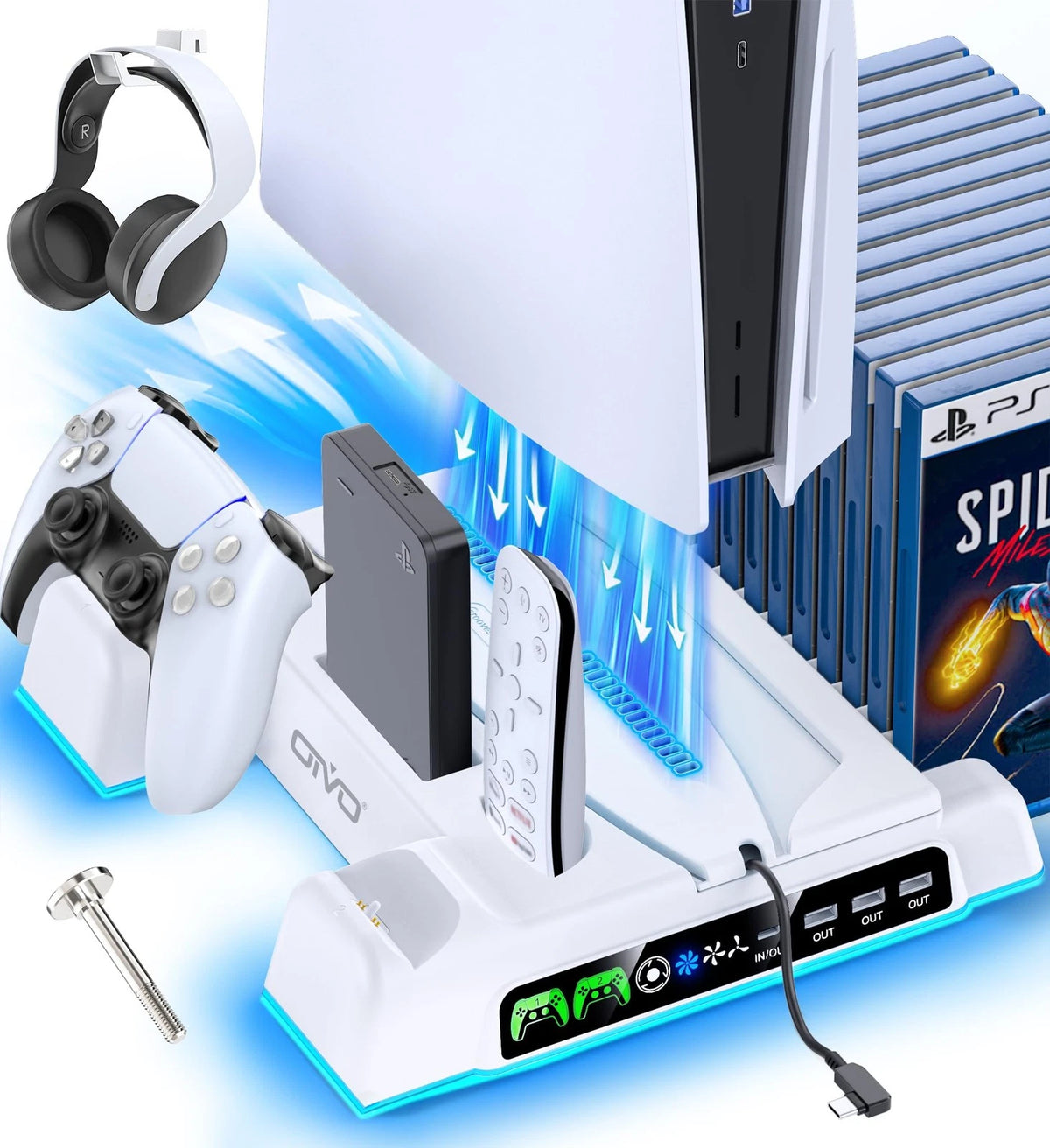 Cooling Stand for PS5/Slim/Pro with LED Controller Charging (2020–2023)