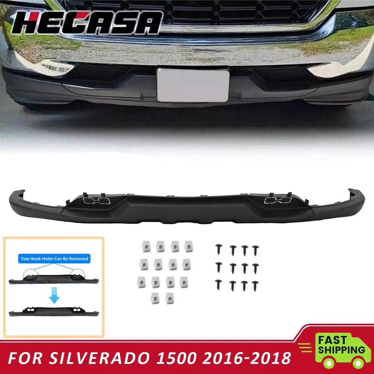 Front Bumper Valance for Chevrolet Silverado 1500 (2016–2018) W/O Tow Hook Holes