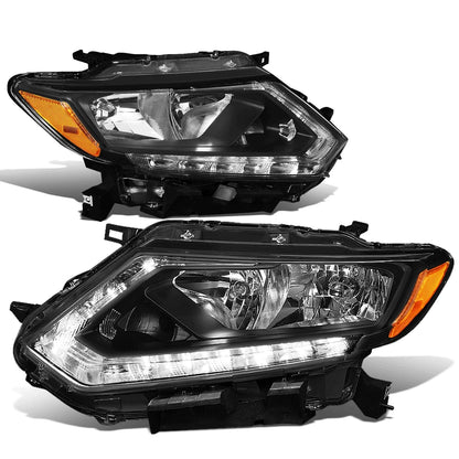 LED Headlight Lamps for Nissan Rogue (2014–2016) - Black Housing, Amber DRL