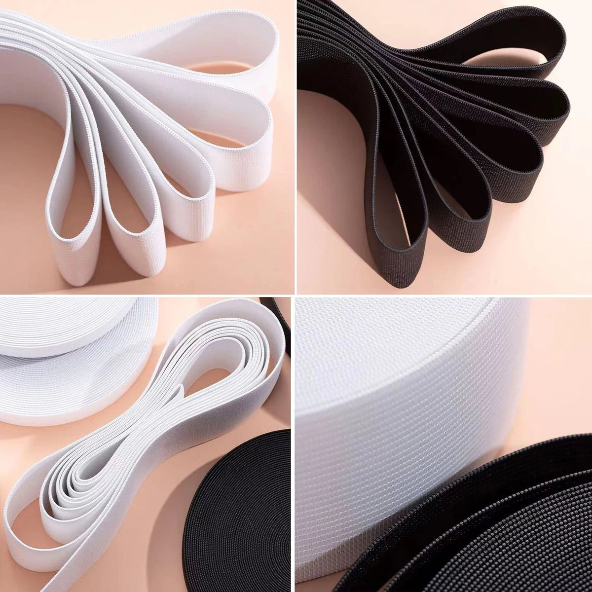 Elastic Band Set of 8 for Various Uses (3/4 Inch, White & Black)