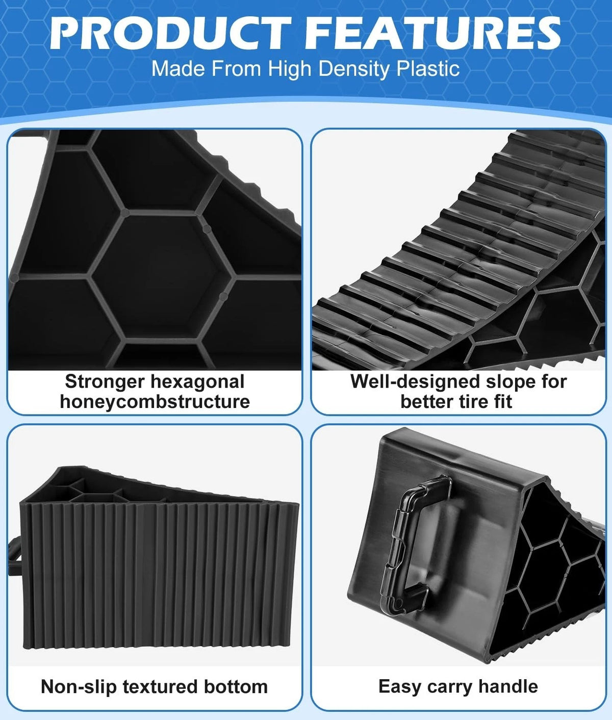 Set of 4 Wheel Chocks with Handles for RV Trailer Camper Car Truck