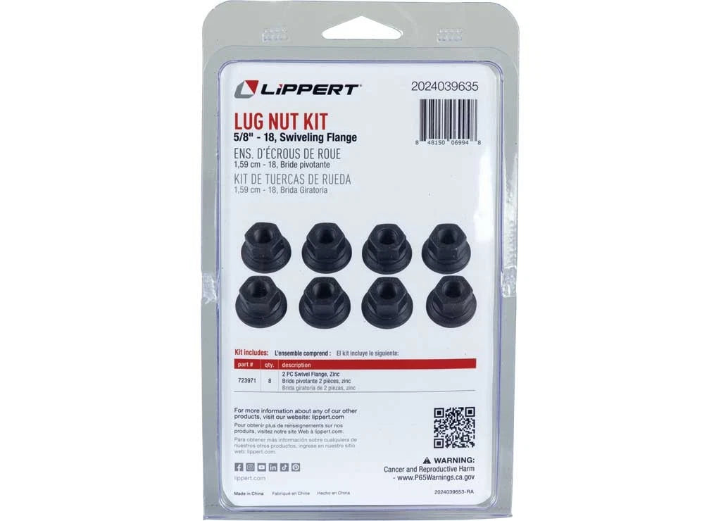 8-Pack Lippert 2024039635 Trailer Axle Swiveling Flange Lug Nut 5/8"-18