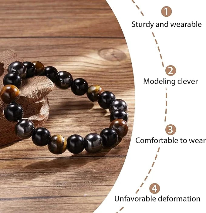 Hematite Tiger Eye Stretch Bracelet for Men Women