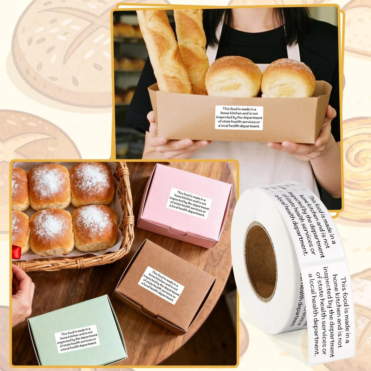 500 Pcs Cottage Food Law Labels Stickers, Thermal Printed Black, White