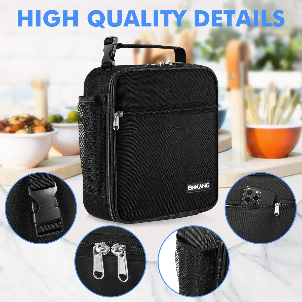 Insulated Lunch Box Bag for Adults - Durable Reusable Black