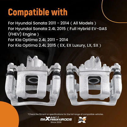 2X Rear Left + Right Brake Calipers for Hyundai Sonata 2.4L (2011–2015) 19-B6456