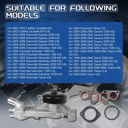 AW5104 Water Pump with Thermostat for Chevrolet Silverado GMC Cadillac (2000–2006)