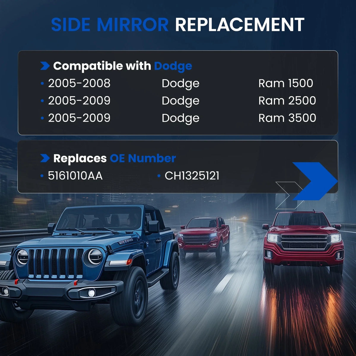 Heated Towing Mirror Glass for Dodge RAM 1500 2500 3500 (2005–2009)
