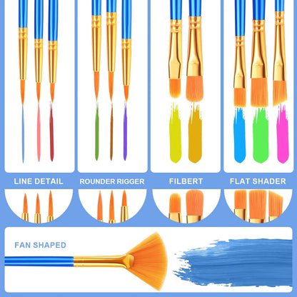 6-Pack Nylon Hair Round-Pointed Tip Paint Brushes for Acrylic Painting