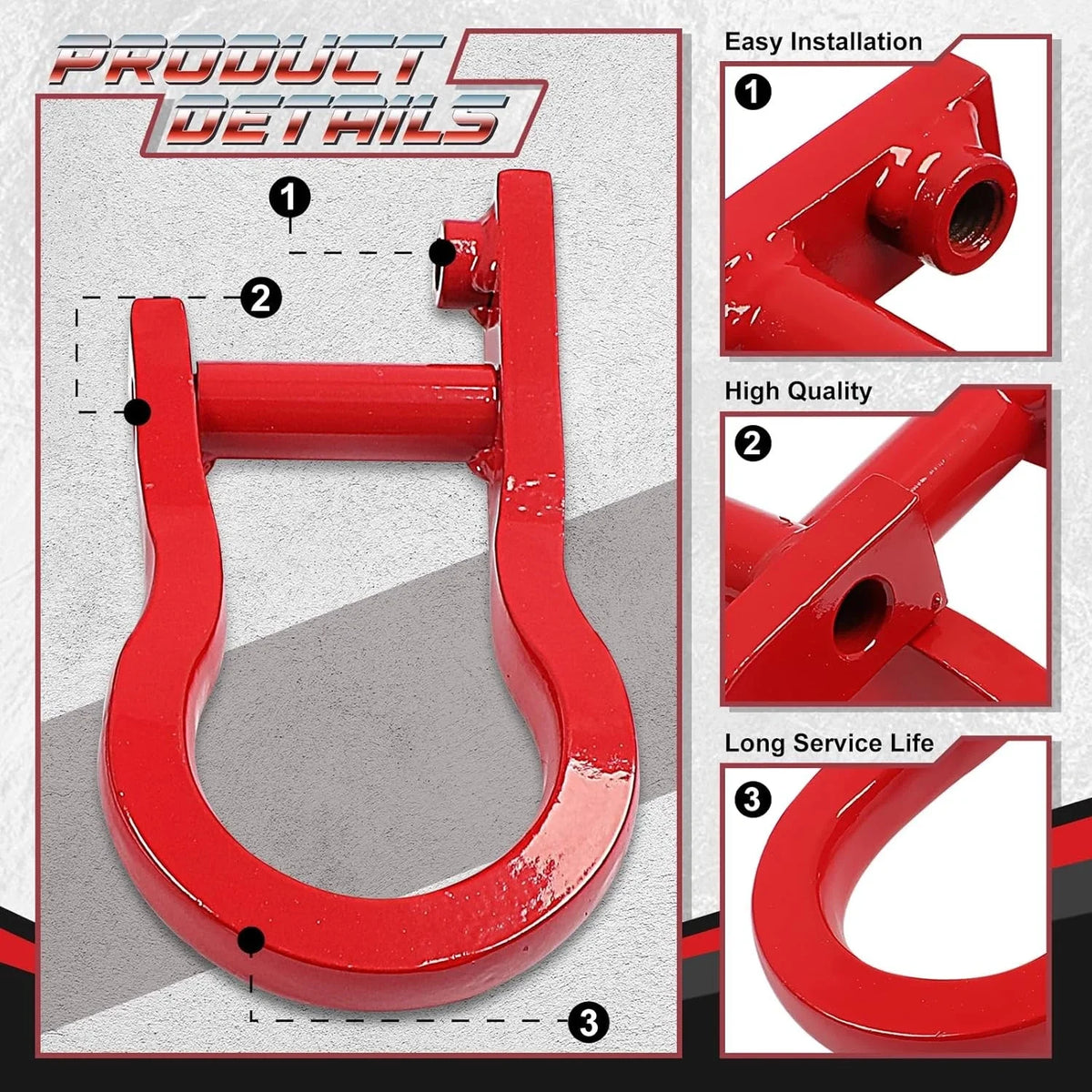 Pair of Red/Black Tow Hooks for Chevy Silverado GMC Sierra 1500 (2007–2019) 84192871