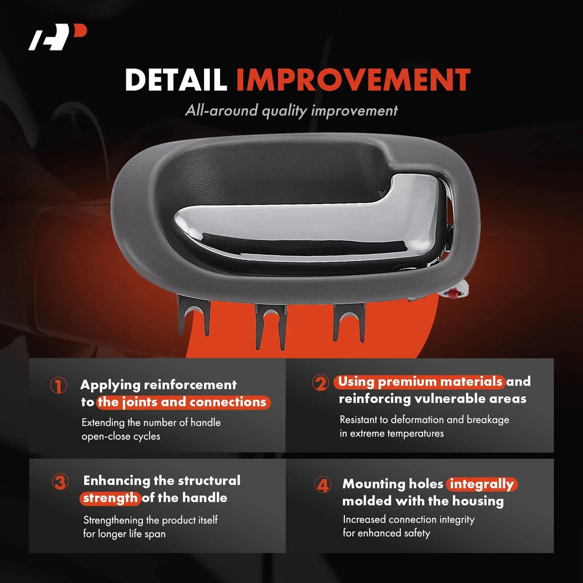 Rear Right Chrome Interior Door Handle for Chrysler Sebring (US251L5AACLLGH, 93290)