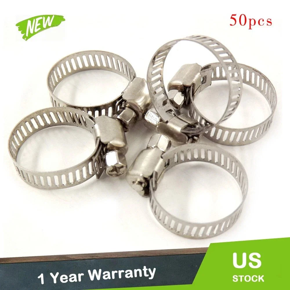 50pcs Adjustable Stainless Steel Drive Hose Clamps for Fuel Line (Universal)