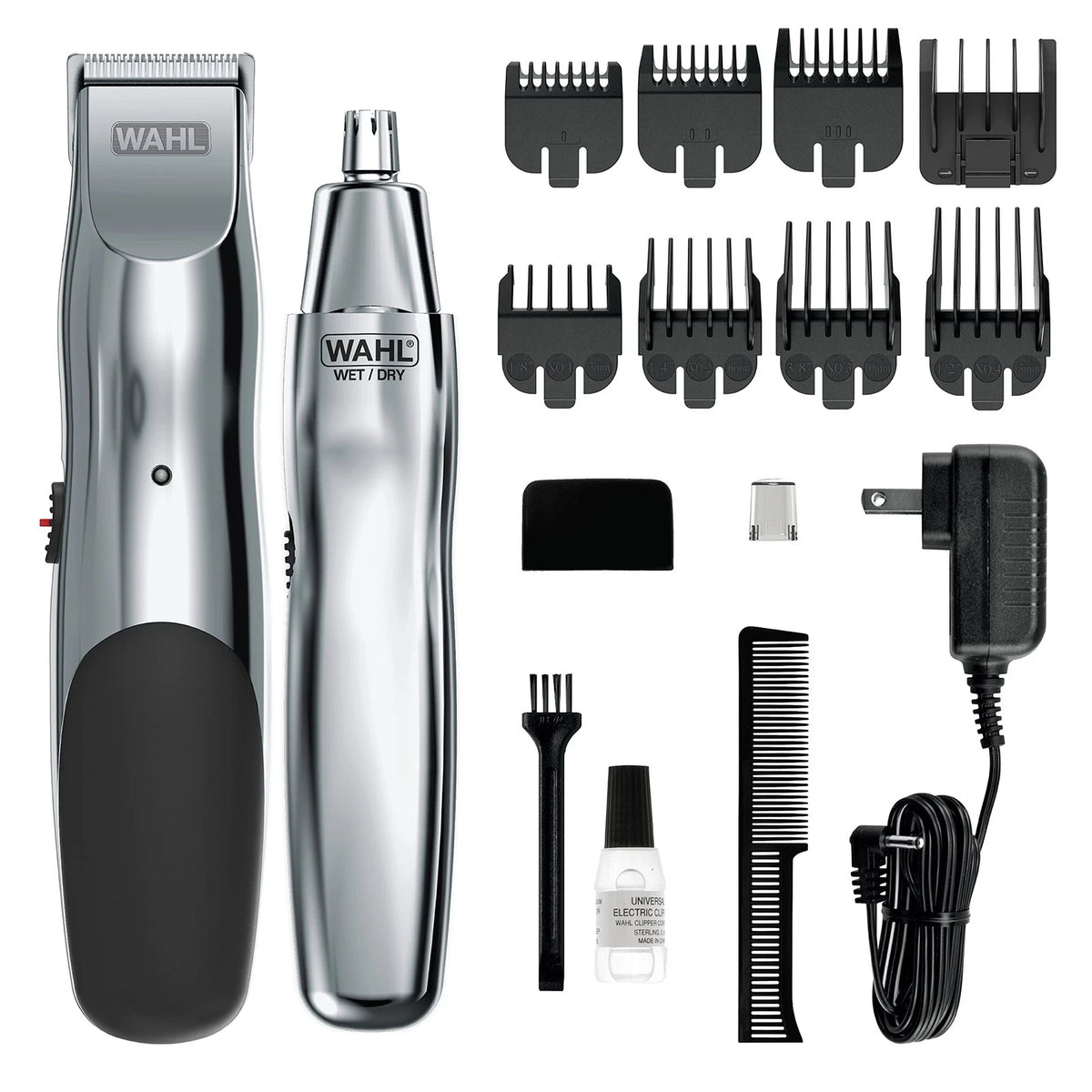 2X Wahl Groomsman Rechargeable Beard Trimmer Kit (15 Piece) - Silver/Black