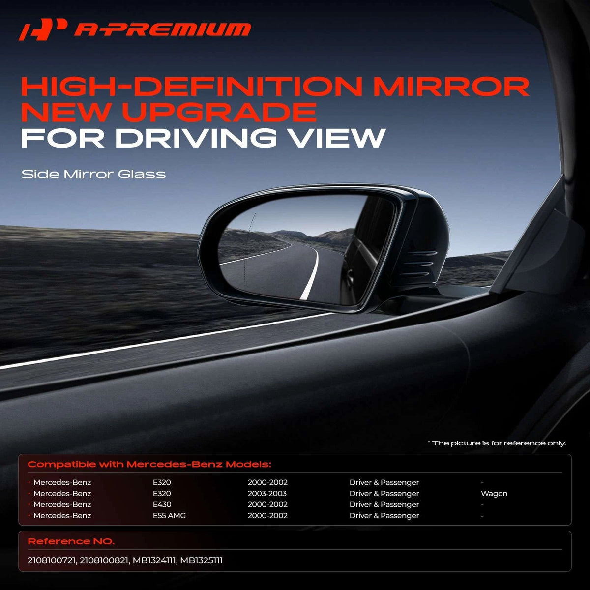 2X Power Mirror Glass with Heated for Mercedes-Benz E320 E430 (2000–2003) - 2108100721, 2108100821, MB1324111, MB1325111