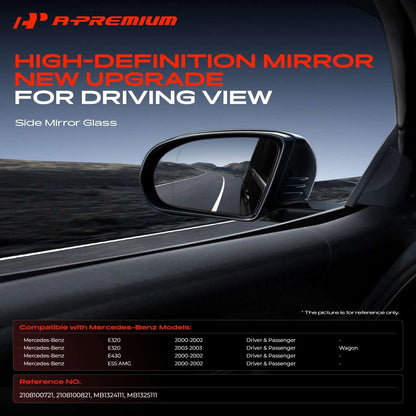 2X Power Mirror Glass with Heated for Mercedes-Benz E320 E430 (2000–2003) - 2108100721, 2108100821, MB1324111, MB1325111