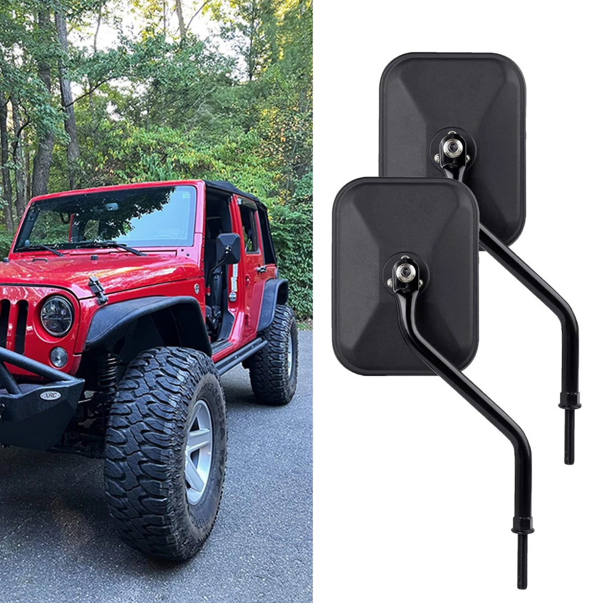 Door Off Mirror Replacement for Jeep Wrangler JK (2007–2018) 5.5" x 7.5" Black