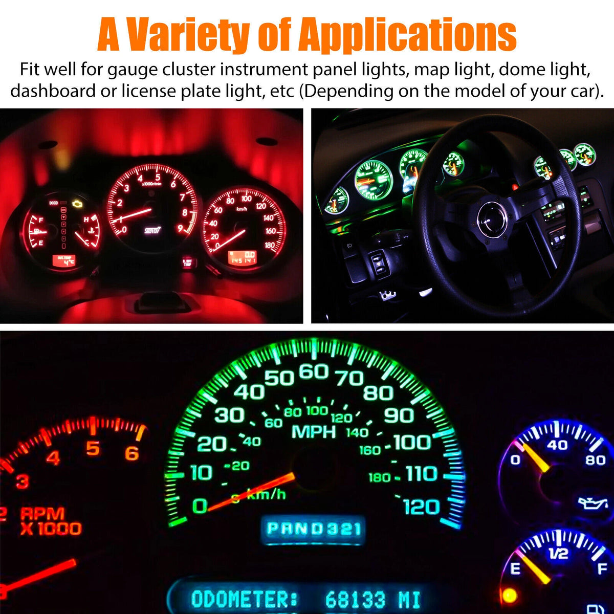 50x T10 194 LED Bulbs for Instrument Panel Gauge Cluster (No Years Specified)