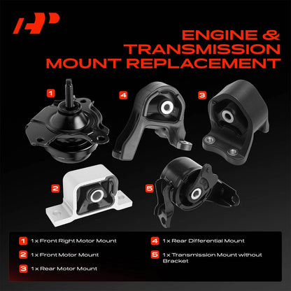 Set of 5 Engine Motor & Transmission Mounts for Honda Element (2003–2006) 50821SCVA02, 50721S5C003, 50810S7D003, 50810S9A013