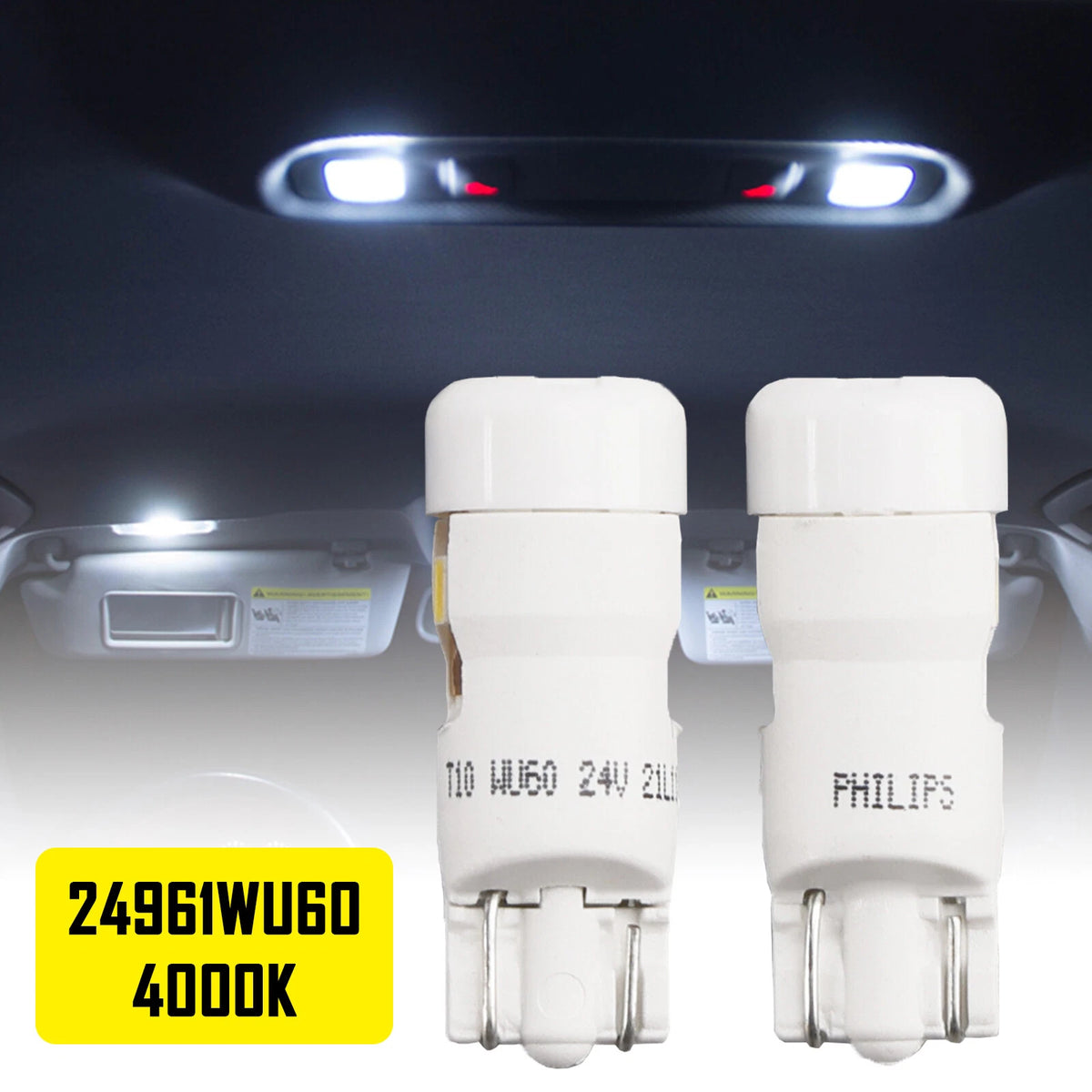LED Car Light T10 Ultinon Pro6000 W5W 24961WU60 4000K 24V for Philips