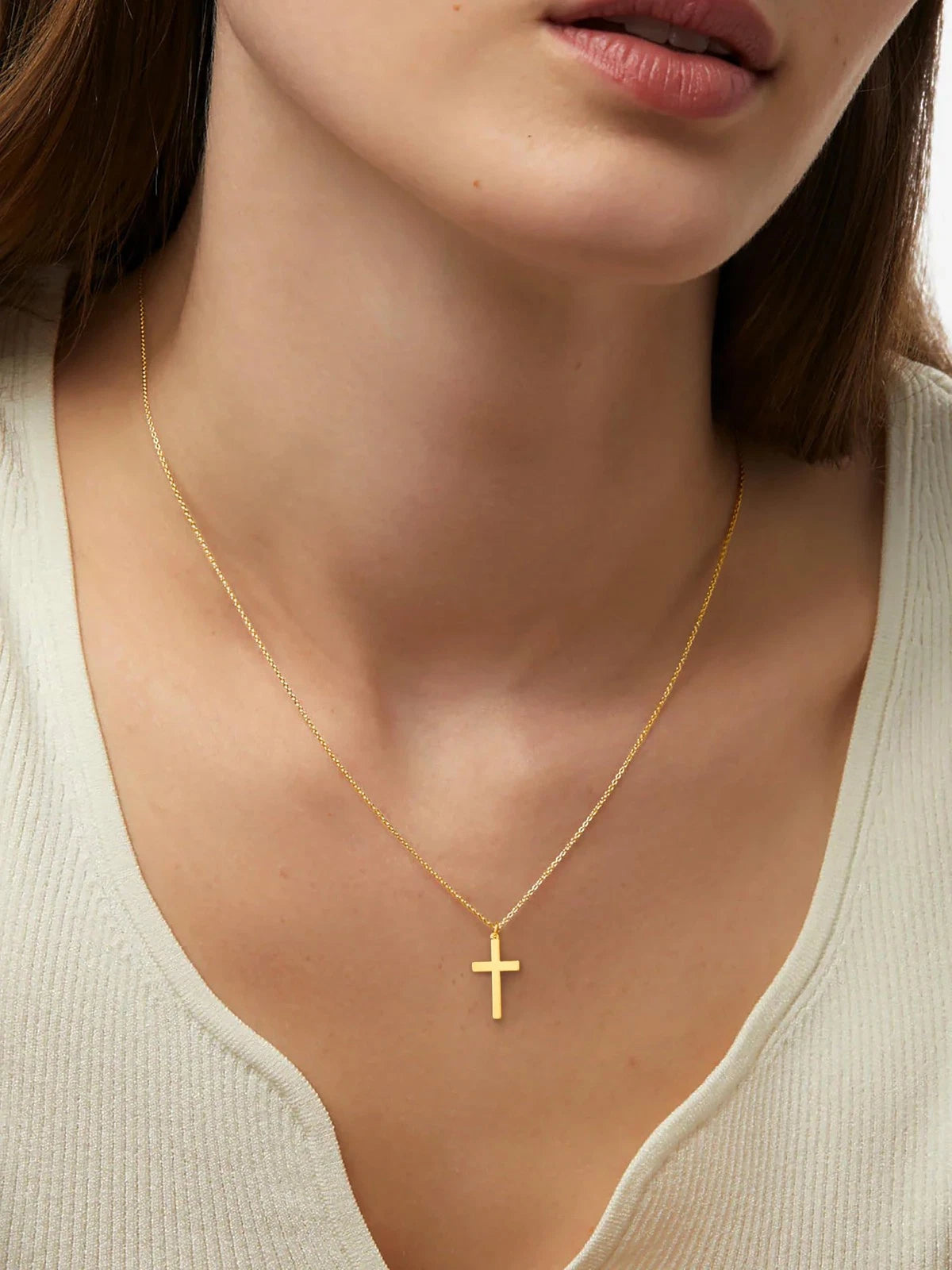Layered Gold Cross Necklace for Women, 14k Adjustable (14-52.07 cm)