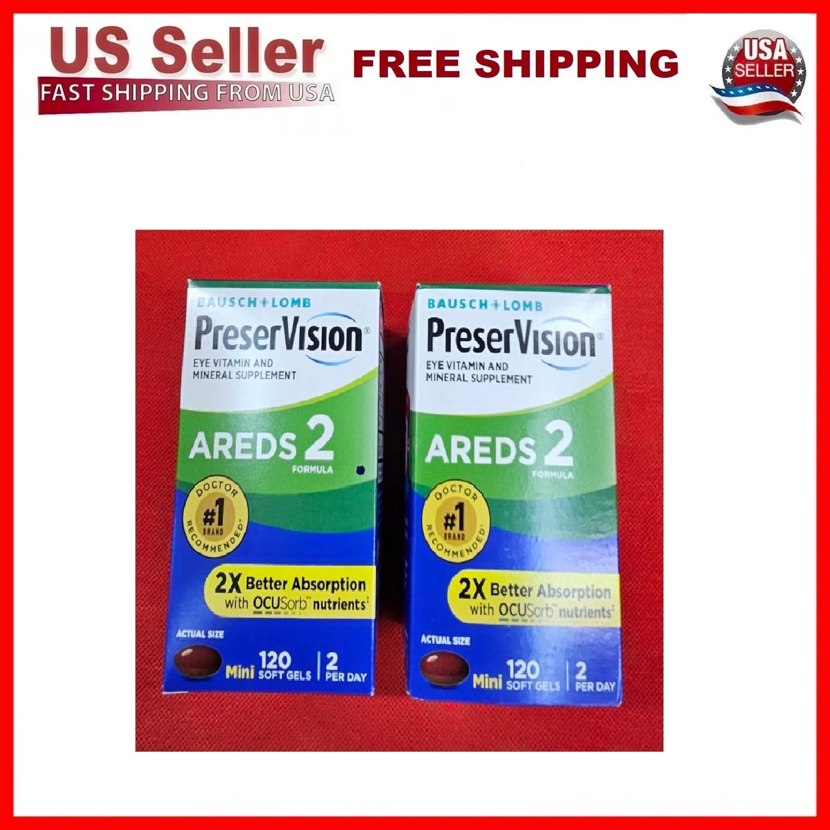 2 Pack AREDS 2 Eye Vitamin & Mineral Supplement with OCUSorb