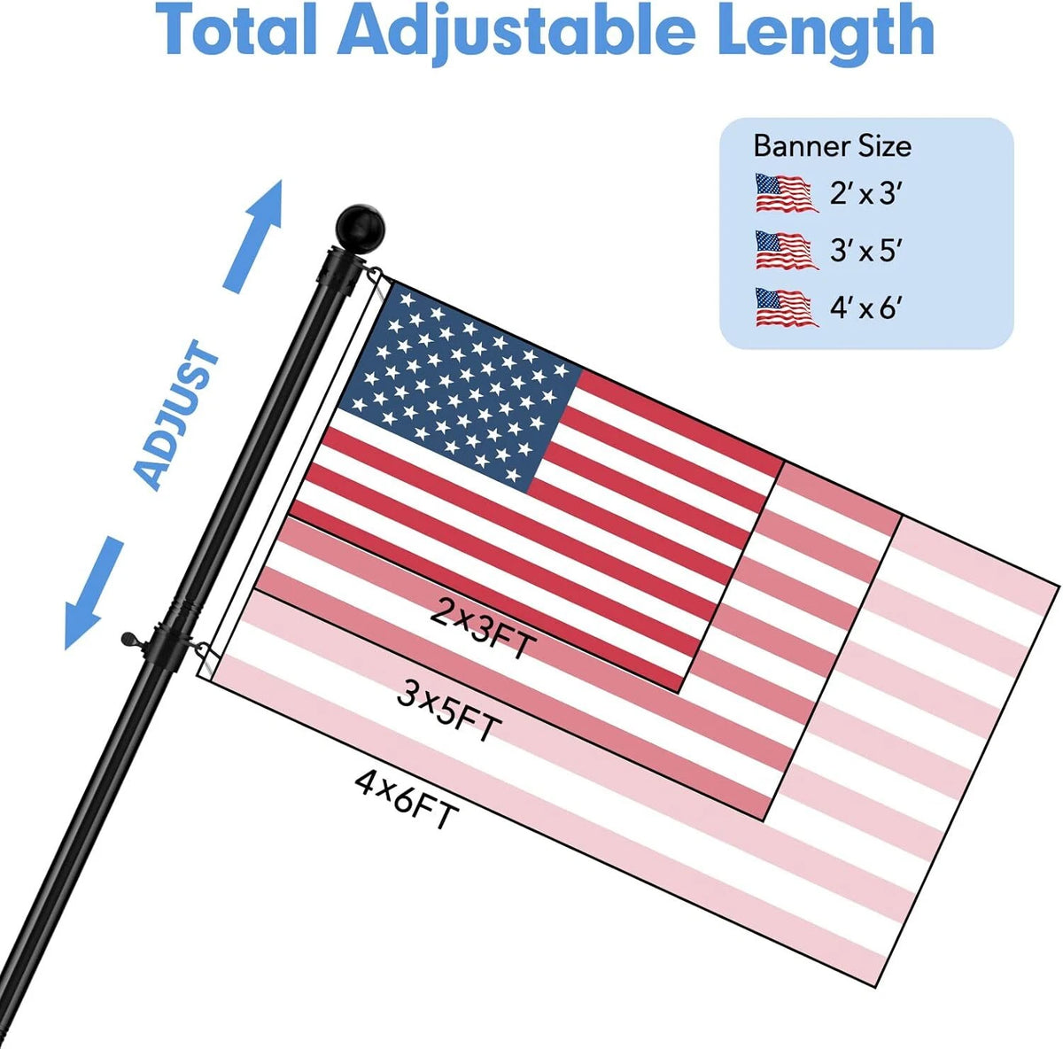5" Heavy Duty Flag Pole Kit for Outdoor Use (House, Boat, RV, Truck)