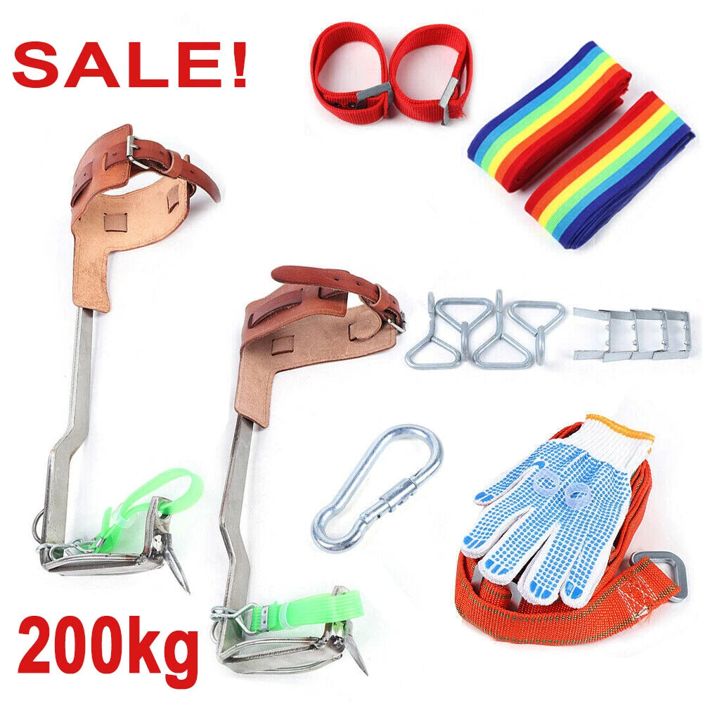 2 Gears Tree Climbing Spike Set with Adjustable Rope Lanyard Safety Belt