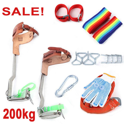2 Gears Tree Climbing Spike Set with Adjustable Rope Lanyard Safety Belt