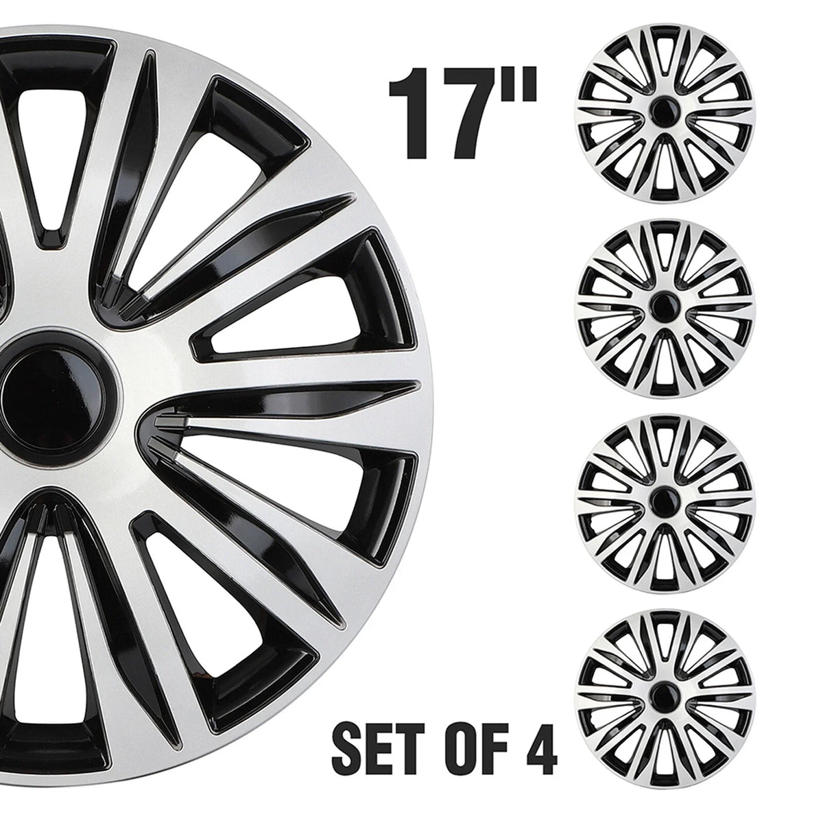 Set of 4 Wheel Covers for R17 Tire & Rim (Black & Silver)
