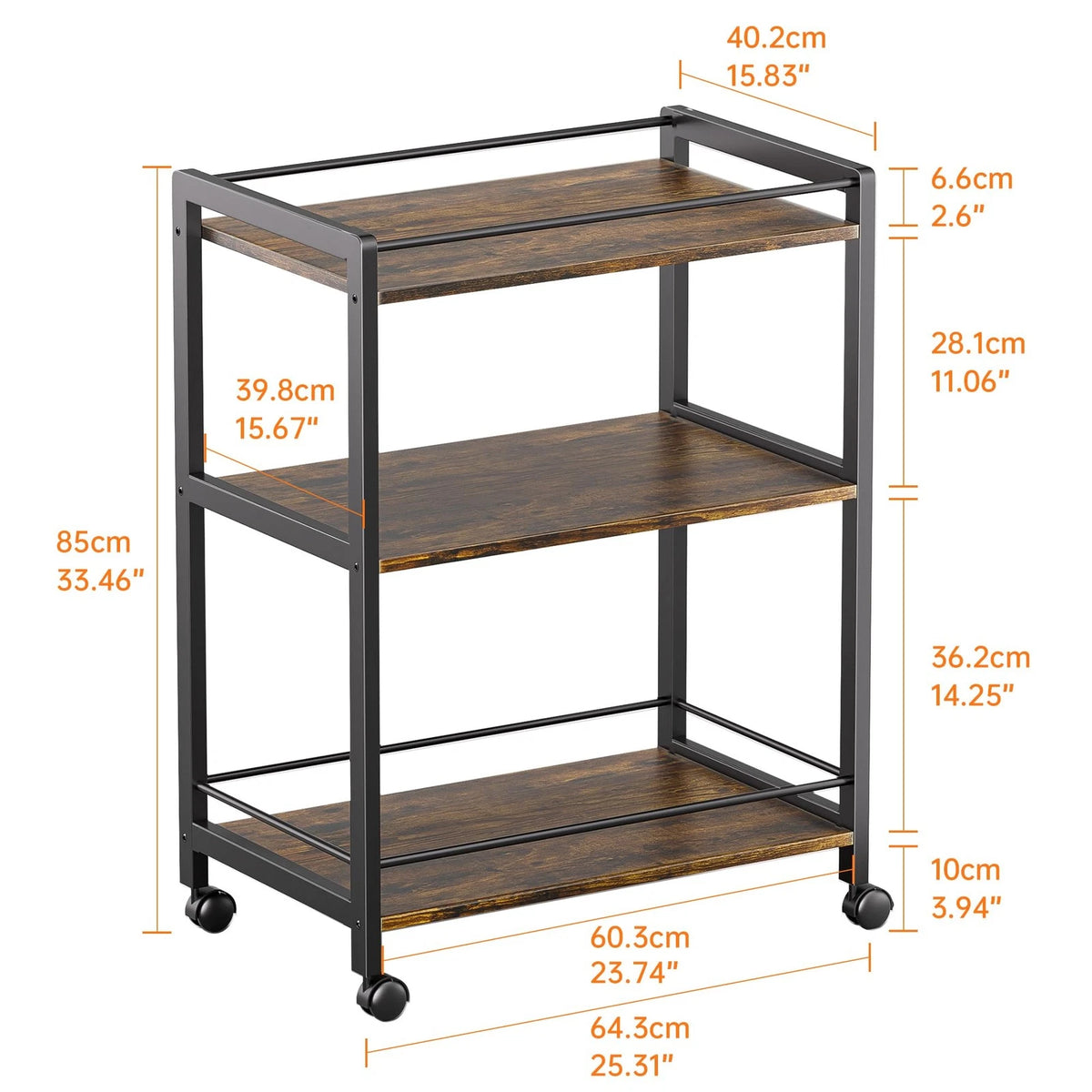 Bar Cart for Home with Wheels and Storage Shelves