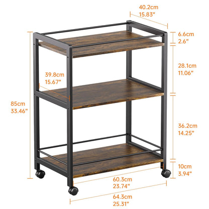Bar Cart for Home with Wheels and Storage Shelves
