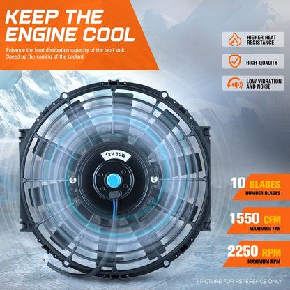 12" 12V Electric Radiator Cooling Fan with Relay & Mount Kit