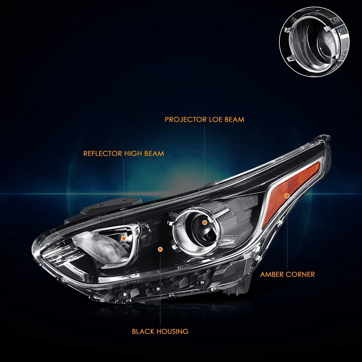Left Side Projector Headlight Lamp for Forte Sedan (2019–2021) - Black Housing