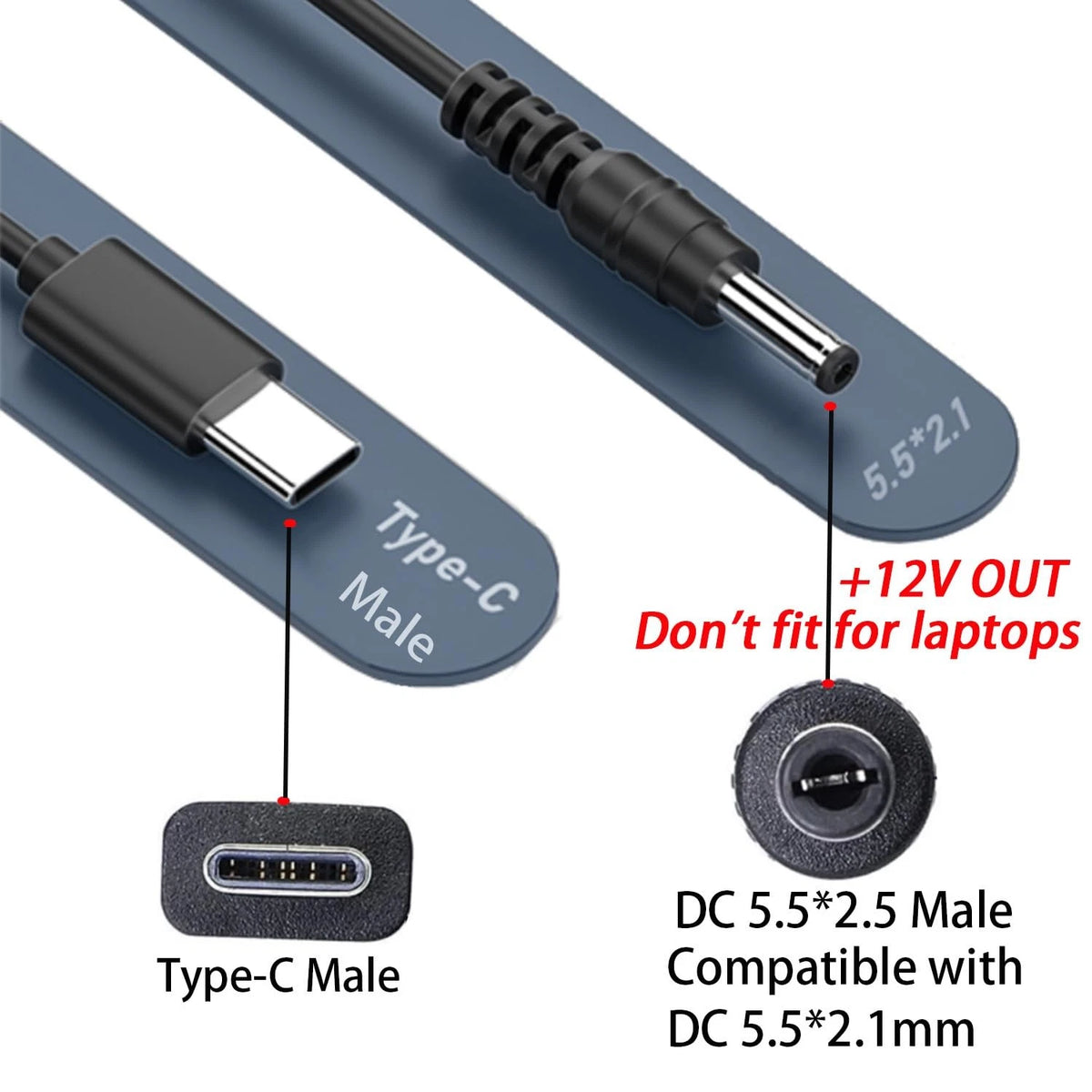 USB C to DC 5.5mm x 2.1mm Power Cord for Universal Use (5ft)