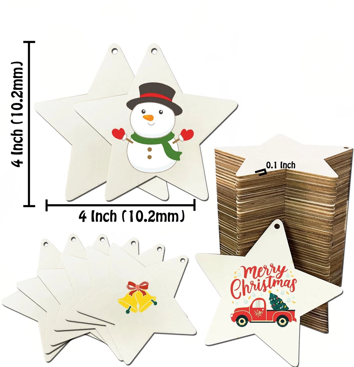 100PCS Wooden Stars for Crafts (4" - 4th of July)