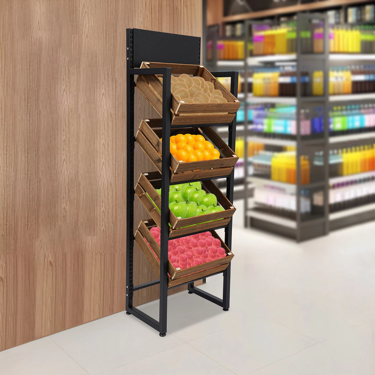Set of 4 Basket Market Display Rack Shelf Merchandiser Organizer