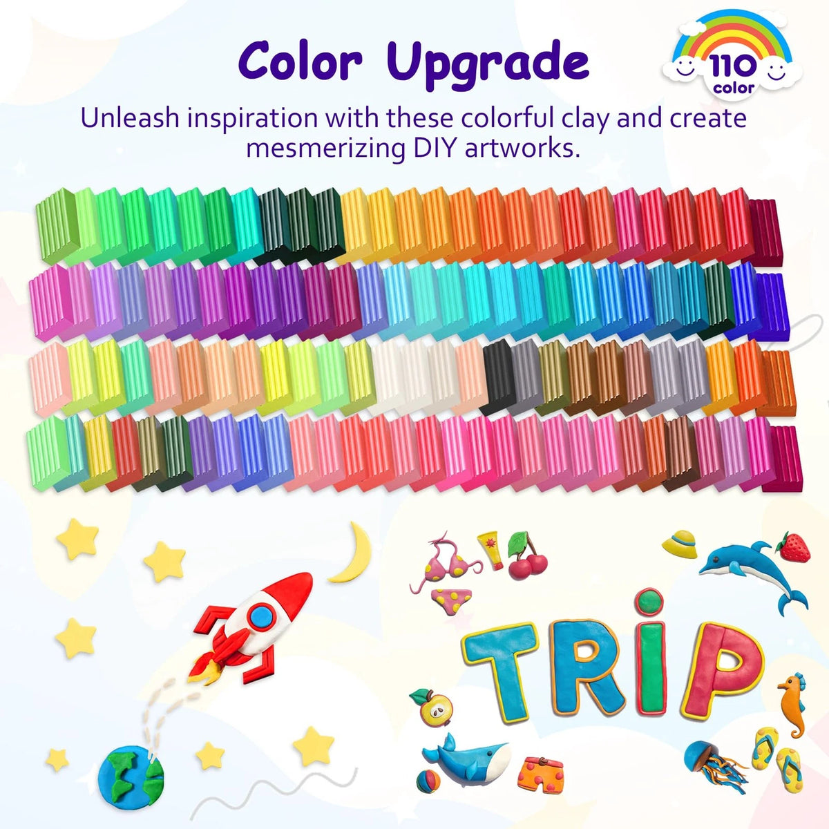 Polymer Clay Set of 110 Colors Non-Sticky Oven Bake Modeling (No Part Numbers)
