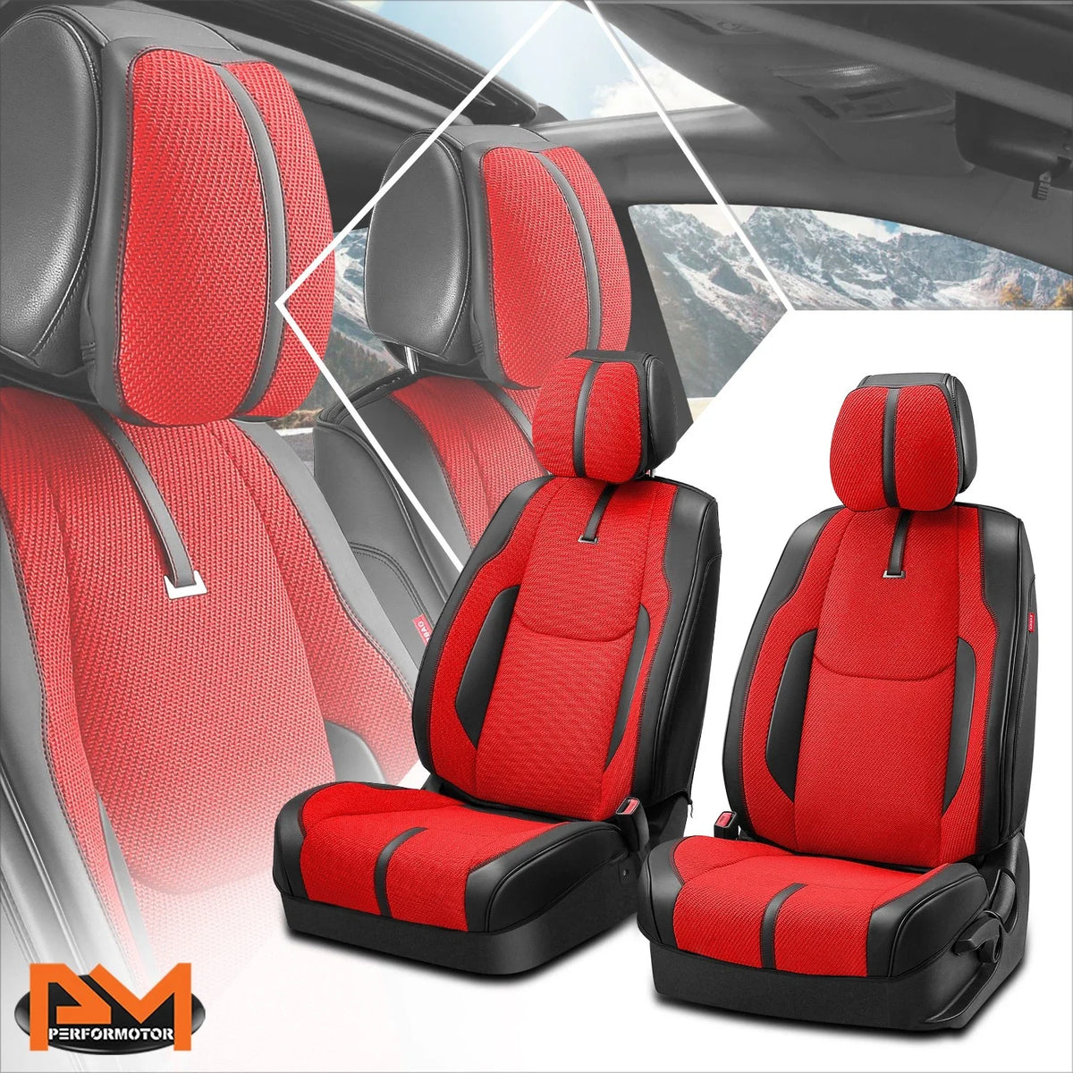Set of 2 Universal Front Row Bucket Seat Covers Red
