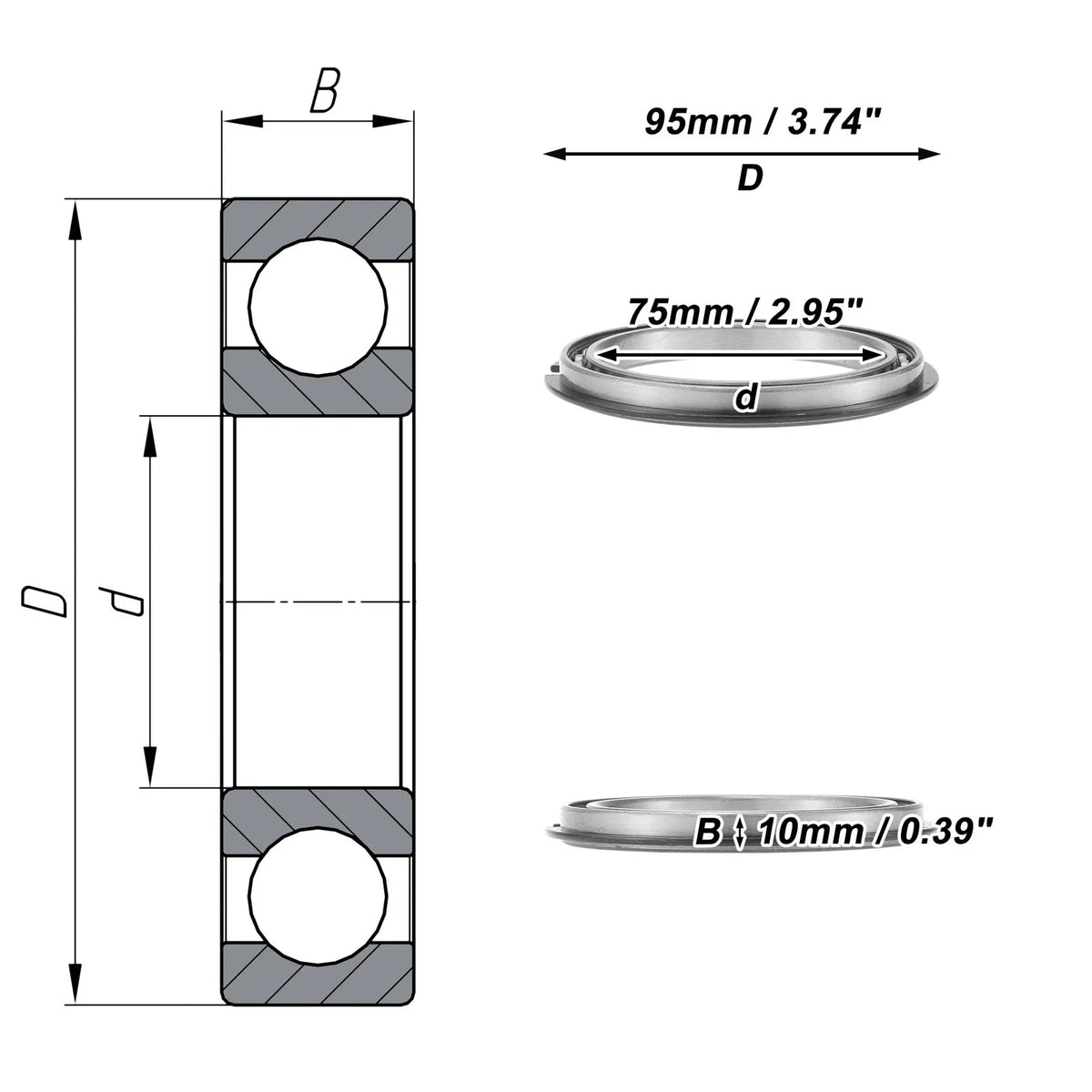 Deep Groove Ball Bearing 6815NR for Scooter Skateboard Wheel (P0 75x95x10mm)