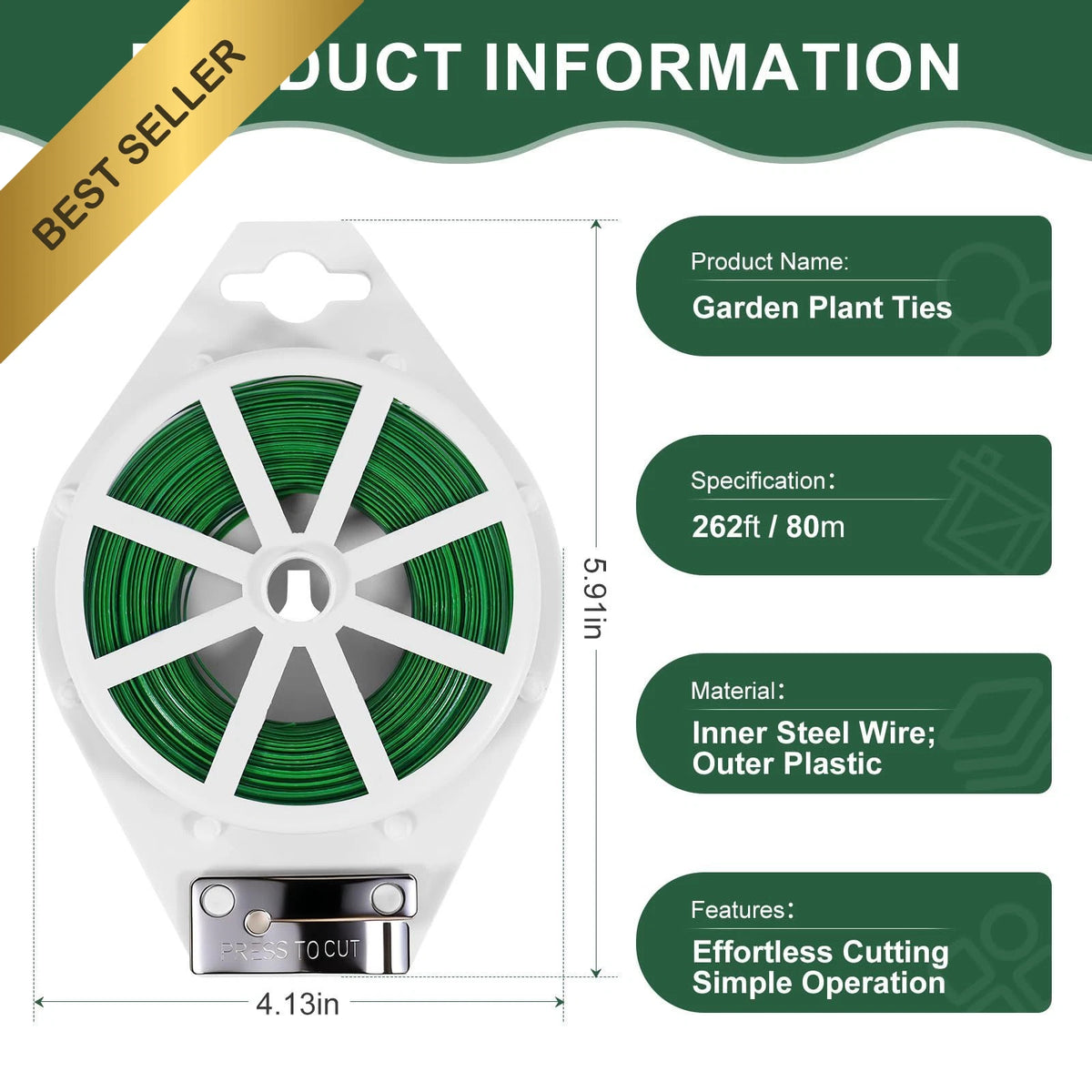 Green Twist Ties with Cutter for Gardening (262ft)