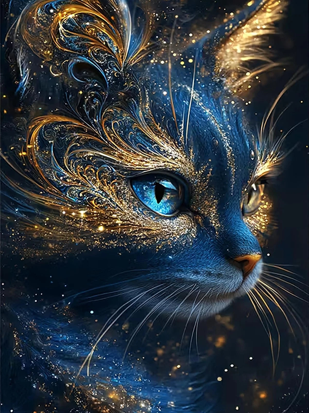 5D Black Cat Diamond Painting Kit for 12x16 Inches